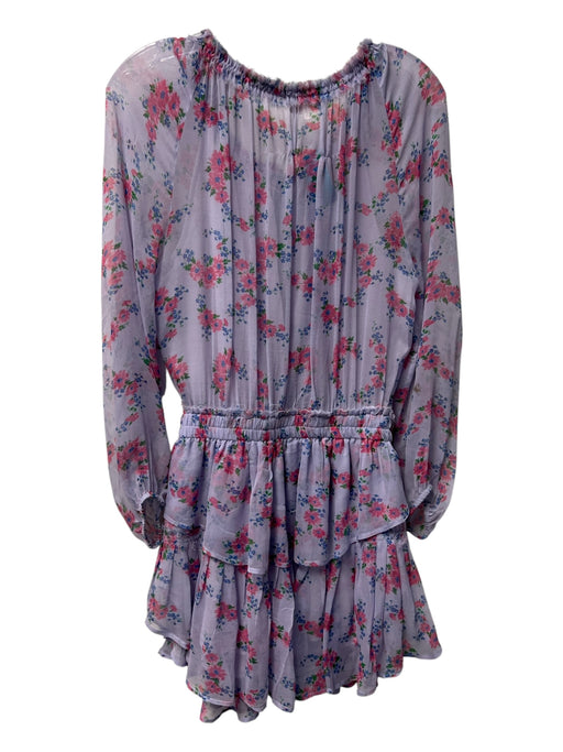 Loveshackfancy Size P Purple Blue Pink Silk Tie Neck Floral Elastic Waist Dress Purple Blue Pink / P