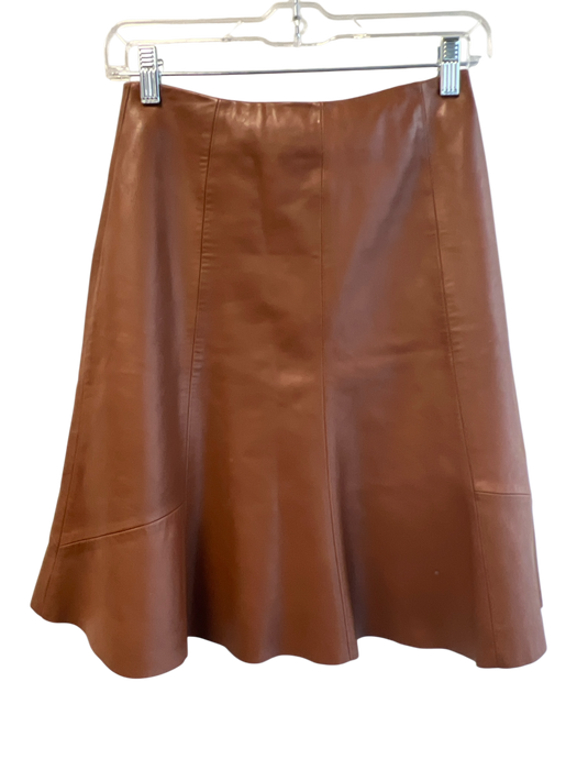 Antonio Melani Size Est Small Light Brown Leather Back Zip Flare Hem Skirt Light Brown / Est Small