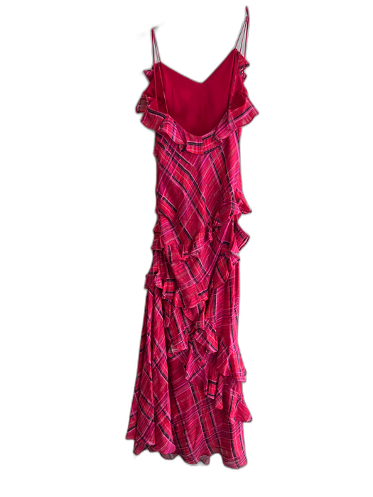 Love Shack Fancy Size 00 Red, Pink & Black Silk & Viscose Plaid Side Panel Dress Red, Pink & Black / 00