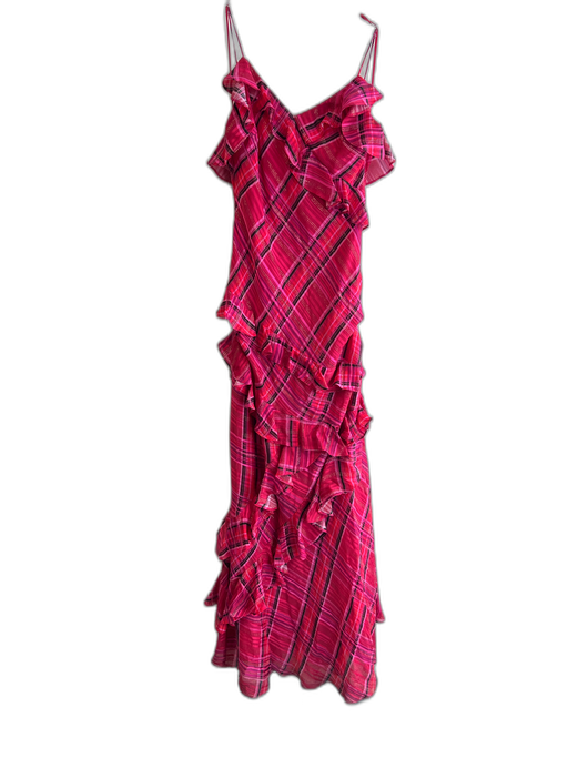 Love Shack Fancy Size 00 Red, Pink & Black Silk & Viscose Plaid Side Panel Dress Red, Pink & Black / 00
