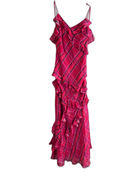 Love Shack Fancy Size 00 Red, Pink & Black Silk & Viscose Plaid Side Panel Dress Red, Pink & Black / 00