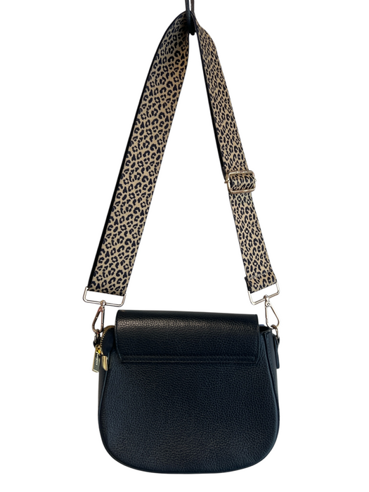 Frederic T Black Pebbled Leather Cheetah Crossbody Bag Black