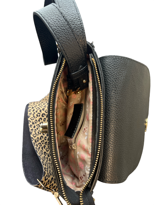 Frederic T Black Pebbled Leather Cheetah Crossbody Bag Black