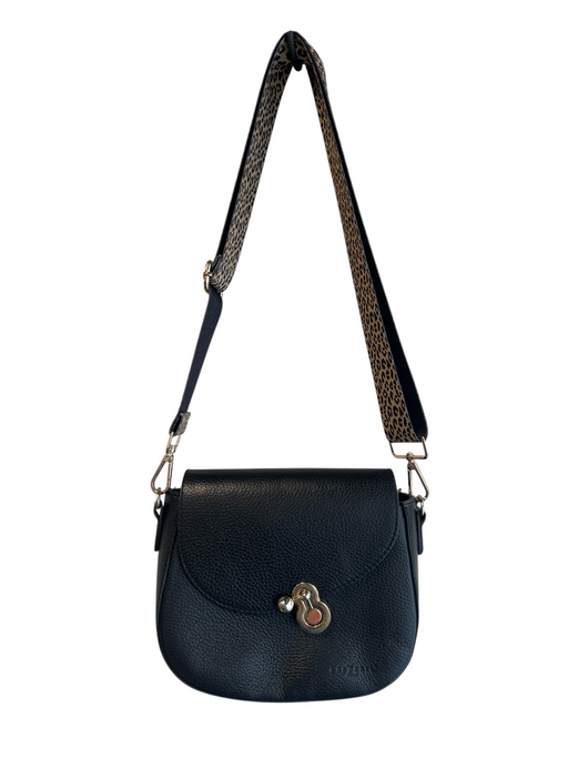 Frederic T Black Pebbled Leather Cheetah Crossbody Bag Black