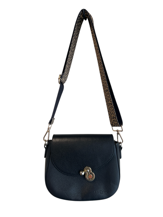 Frederic T Black Pebbled Leather Cheetah Crossbody Bag Black