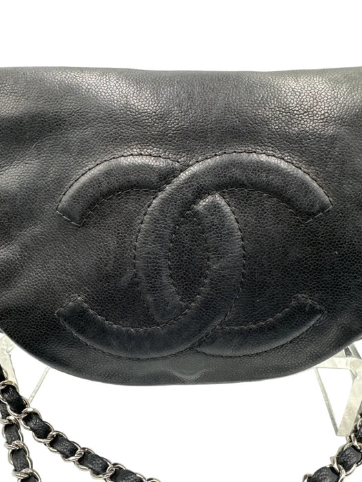 Chanel Black & Silver Caviar Leather Quilted Detail Chain Strap Shoulder Bag Bag