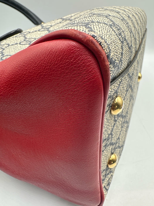 Gucci Red, Navy, Gray Coated Canvas Leather Gucci Supreme Top Handle Bag