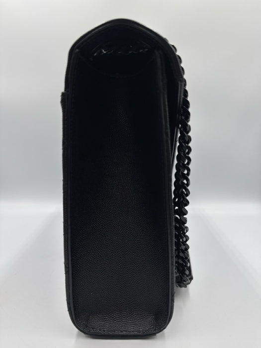 Yves Saint Laurent Black Leather Black Hardware Chevron Flap Chain Bag