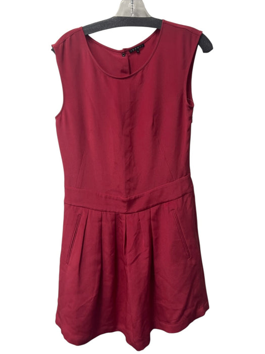 Theory Size 4 Cranberry Silk Scoop Neck Sleeveless Back button Side Pocket Dress Cranberry / 4