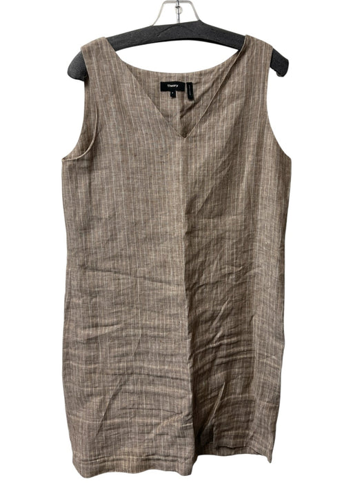 Theory Size 6 Beige Linen V Neck Sleeveless Side Zip Knee length Dress Beige / 6