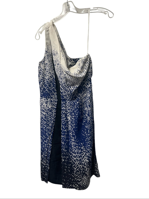 Diane Von Furstenberg Size 6 White Blue & Black Silk One Shoulder Side Zip Dress White Blue & Black / 6