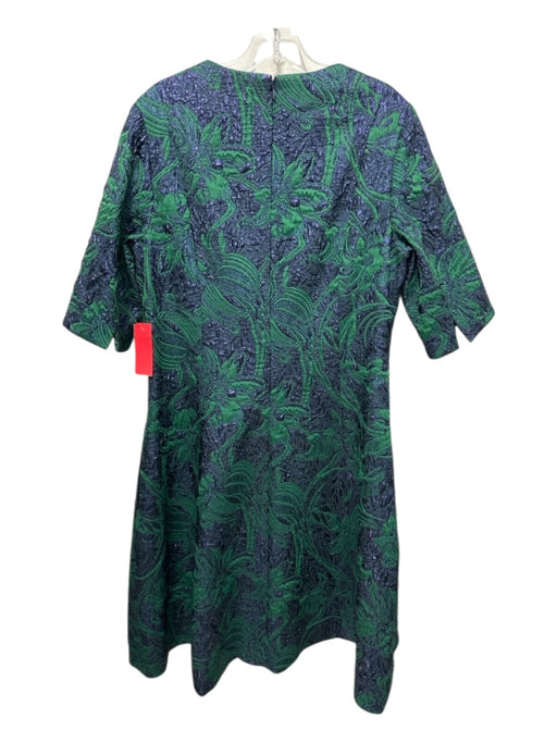 Teri Jon Size 14 Green & Navy Blue Print Polyester Blend Jacquard Pockets Dress Green & Navy Blue Print / 14