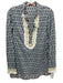 Tory Burch Size 4 Blue & White Cotton Zip Close V Neck Fringe Detail Top Blue & White / 4