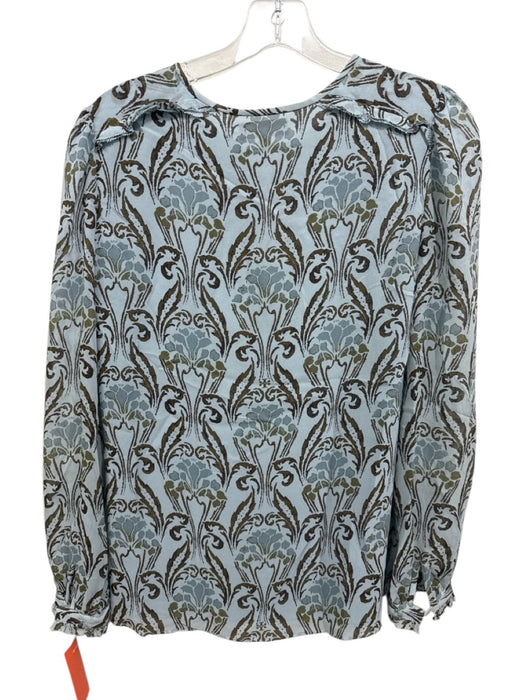 Tory Burch Size 2 Blue & Green Silk & Polyester Keyhole Front Long Sleeve Top Blue & Green / 2