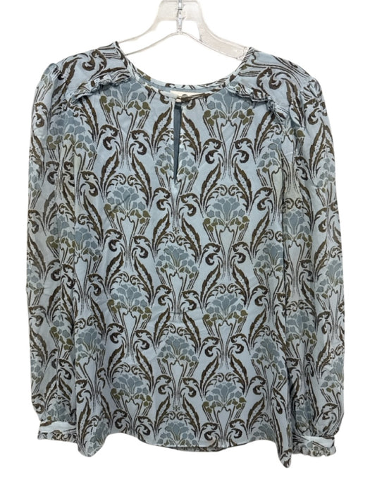 Tory Burch Size 2 Blue & Green Silk & Polyester Keyhole Front Long Sleeve Top Blue & Green / 2