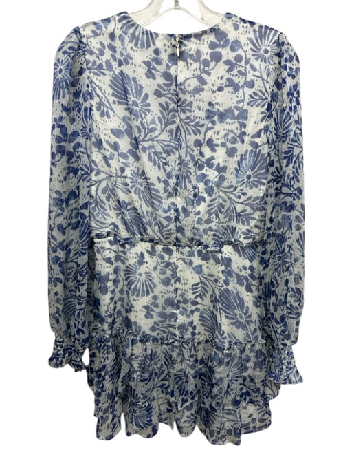 Aqua Size S White & Blue Polyester Zip & Hook Closure Floral Print Mini Dress White & Blue / S