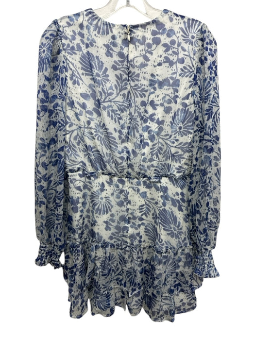 Aqua Size S White & Blue Polyester Zip & Hook Closure Floral Print Mini Dress White & Blue / S