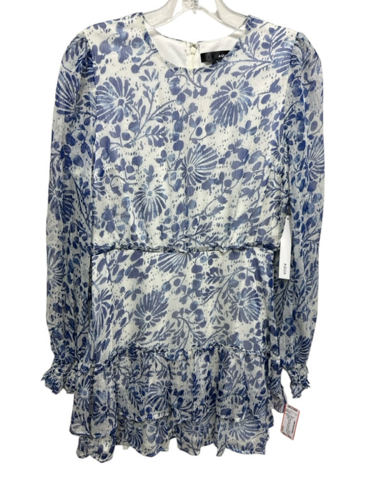 Aqua Size S White & Blue Polyester Zip & Hook Closure Floral Print Mini Dress White & Blue / S