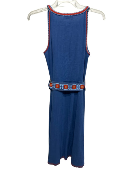 Tory Burch Size 4 Blue Cotton & Linen Sleeveless Tie belt V Neck Dress Blue / 4