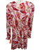 Parker Size S White & Red Silk & Polyester V Neck Floral Print Long Sleeve Dress White & Red / S
