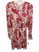 Parker Size S White & Red Silk & Polyester V Neck Floral Print Long Sleeve Dress White & Red / S