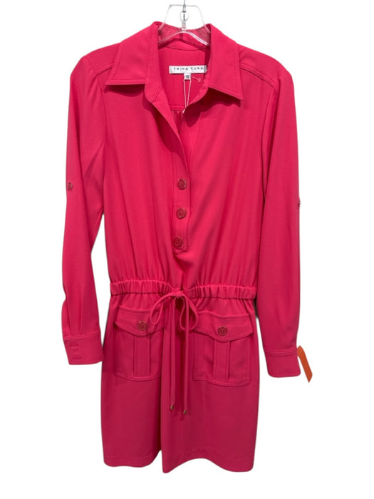 Trina Turk Size S Salmon Polyester Button Front Collared Drawstring Waist Dress Salmon / S