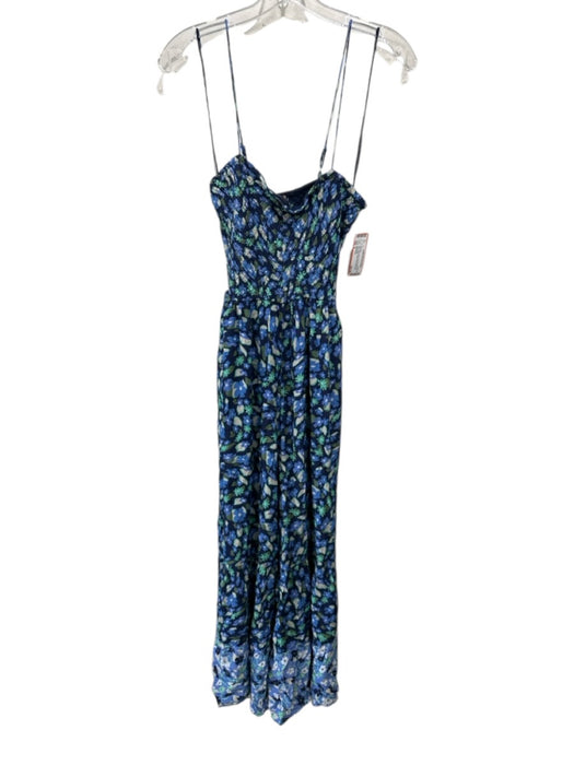 Free People Size S Navy, Blue & Teal Viscose Tie Waist Floral Jumpsuit Navy, Blue & Teal / S