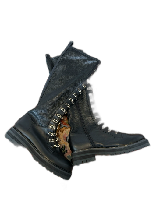 Cecelia New York Shoe Size 7.5 Black & Gold Leather Chain Knee High Boots Black & Gold / 7.5