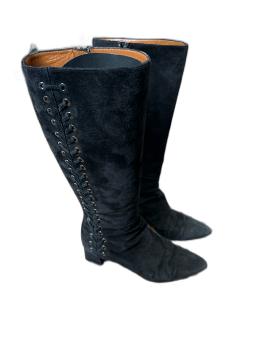 Aquatalia Shoe Size 7.5 Black Suede Lace Up Side Zip Block Heel Boots Black / 7.5