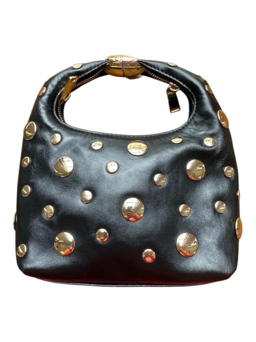 J. Crew Black & Gold Leather Studded Top Handle Zip Close Gold Hardware Bag Black & Gold / S