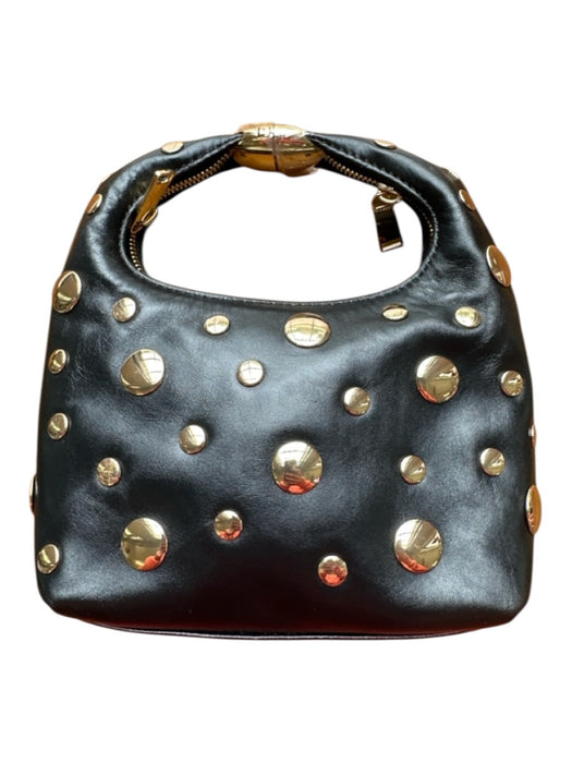 J. Crew Black & Gold Leather Studded Top Handle Zip Close Gold Hardware Bag Black & Gold / S