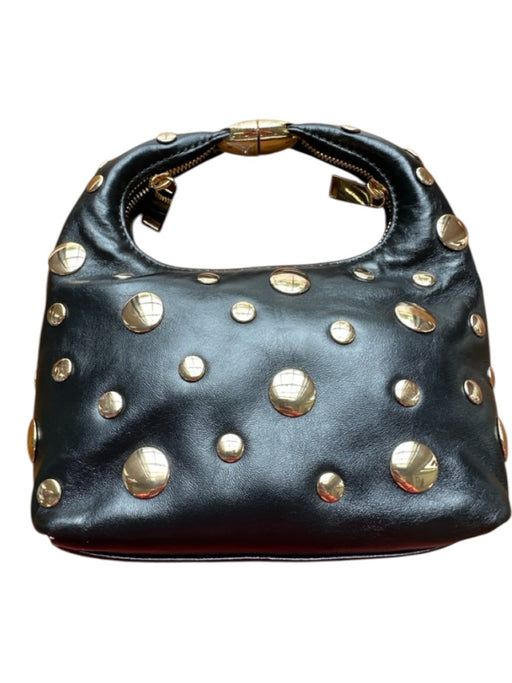 J. Crew Black & Gold Leather Studded Top Handle Zip Close Gold Hardware Bag Black & Gold / S