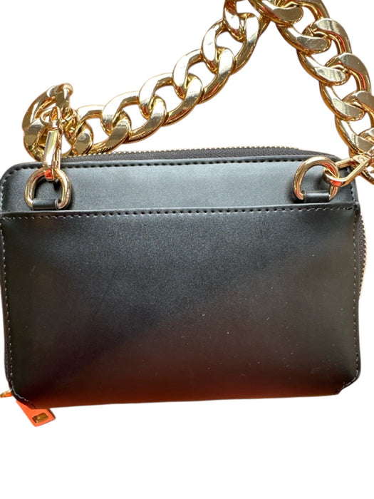 Anthropologie Black & Gold Vegan Leather Chain Strap Wallet on Chain Bag Black & Gold / S