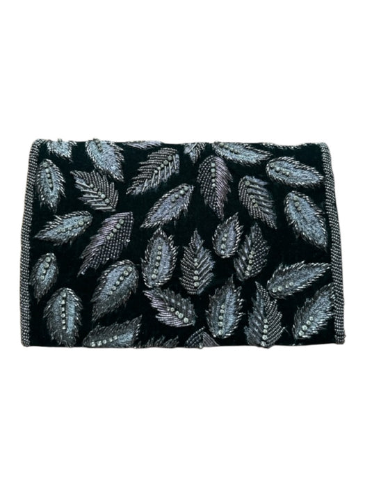 By Anthropologie Green & Silver Velvet Rhinestone Leaves Beaded Chain Strap Bag Green & Silver / S