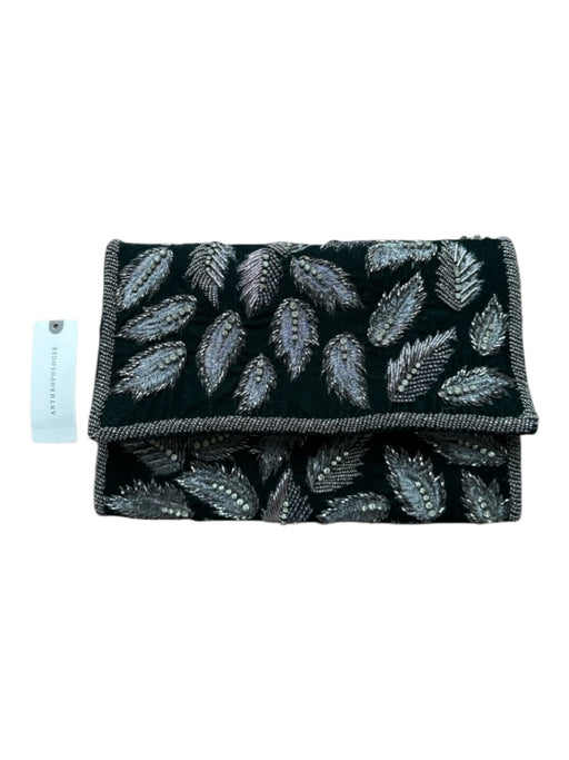 By Anthropologie Green & Silver Velvet Rhinestone Leaves Beaded Chain Strap Bag Green & Silver / S
