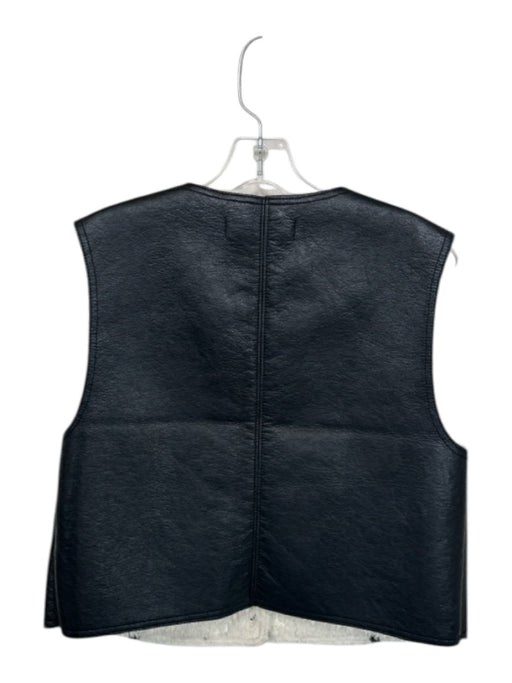 Free People Size M Black & Cream Vegan Leather Faux Shearling Embroidered Vest Black & Cream / M