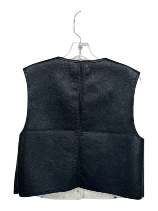 Free People Size M Black & Cream Vegan Leather Faux Shearling Embroidered Vest Black & Cream / M