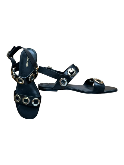 Larroude Shoe Size 7.5 Black & Gold Leather Cut Outs Ankle Strap Sandals Black & Gold / 7.5