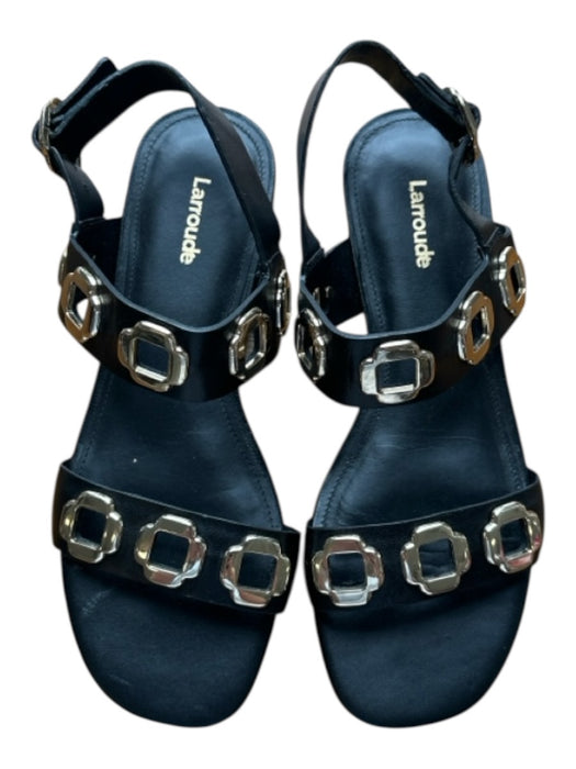 Larroude Shoe Size 7.5 Black & Gold Leather Cut Outs Ankle Strap Sandals Black & Gold / 7.5
