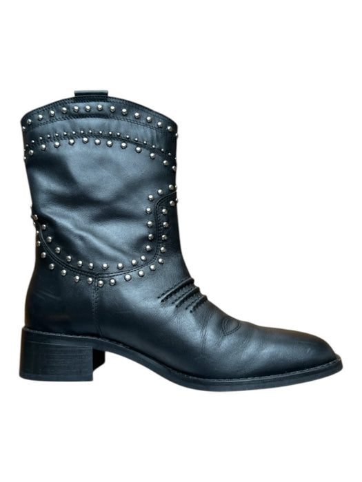 Bibi Lou Shoe Size 38 Black & Silver Vegan Leather Studded Cowboy Boots Black & Silver / 38
