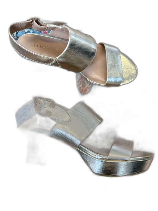 Aerosoles Shoe Size 7 Gold Leather Platform Block Heel Metallic Buckle Sandals Gold / 7