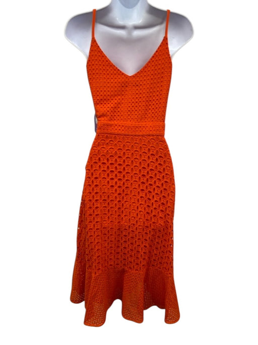 Trina Turk Size 6 Orange Cotton Eyelets Wrap V Neck Sleeveless Dress Orange / 6