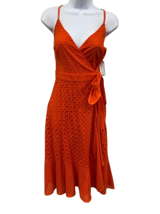 Trina Turk Size 6 Orange Cotton Eyelets Wrap V Neck Sleeveless Dress Orange / 6