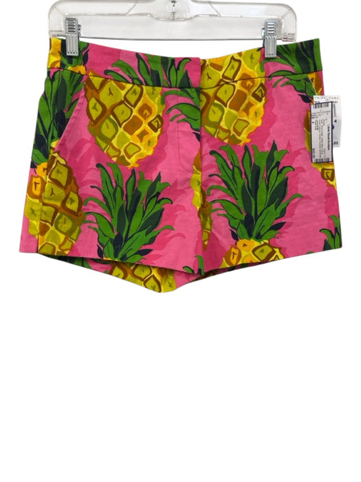 Trina Turk Size 4 Pink & Multi Cotton Blend Zip & Hook Closure Printed Shorts Pink & Multi / 4