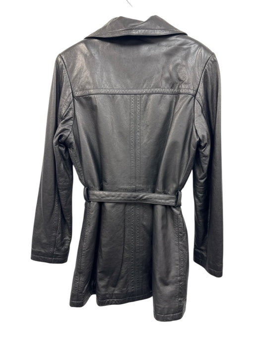 Wilsons Size S Black Leather Button Front Long Sleeve Vintage Coat Black / S