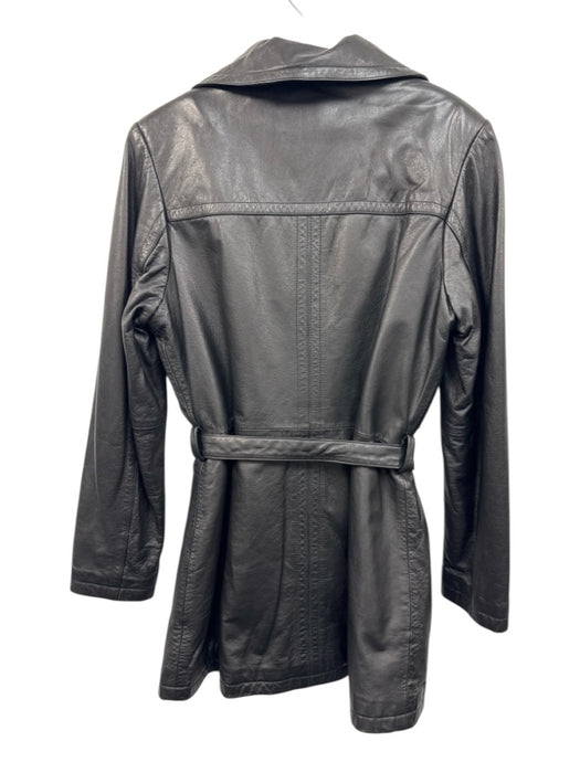 Wilsons Size S Black Leather Button Front Long Sleeve Vintage Coat Black / S