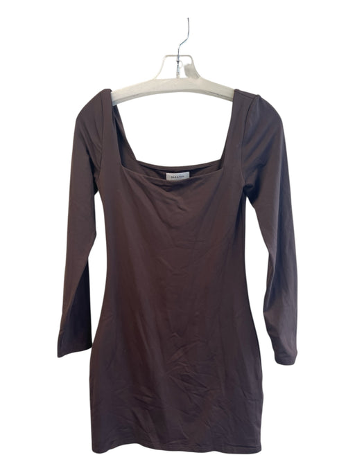 Babaton Size M Brown Nylon Long Sleeve Wide Neck Off Shoulder Thigh Length Dress Brown / M