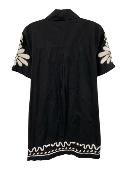 Cleobella Size S Black & White Cotton Button Front Short Sleeve Pockets Dress Black & White / S