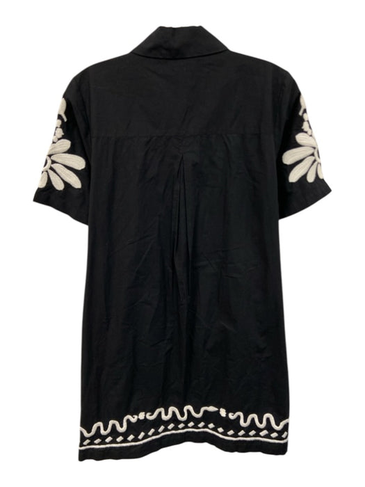 Cleobella Size S Black & White Cotton Button Front Short Sleeve Pockets Dress Black & White / S