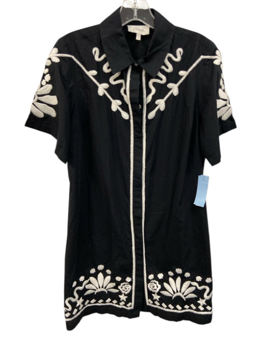 Cleobella Size S Black & White Cotton Button Front Short Sleeve Pockets Dress Black & White / S